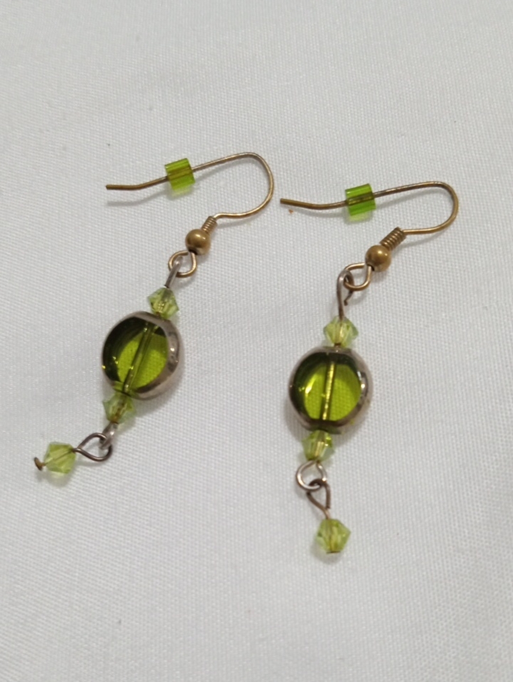 Green Glass Bead Dangle Earrings